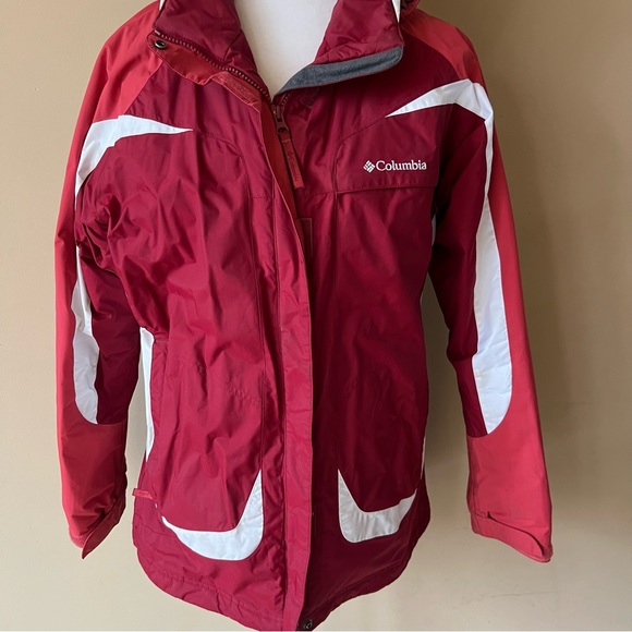 Columbia Sportwear Company Medium Red White Winter Coat Jacket Detachable Hood - Picture 2 of 16